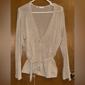 Zara Beige Linen Blend Cardigan
